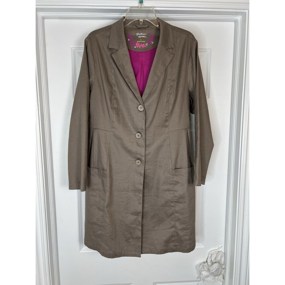 Gudrun Sjoden Size L Three Button Long Blazer Jacket Pocket Lagenlook Beige